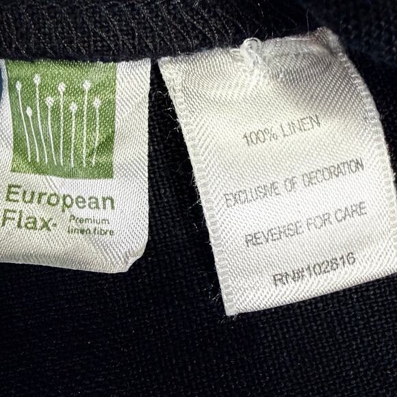 Garnet Hill Artist Smock Dress Womens L Black Linen Embroidered Boho Pockets - Picture 9 of 11